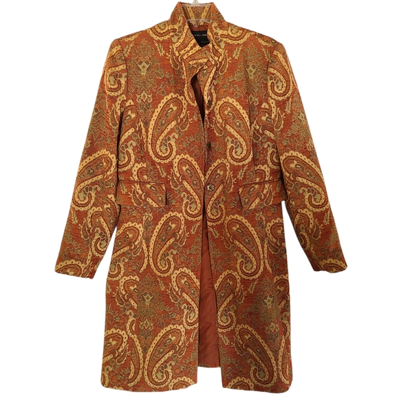 Focus 2000 Jackets & Blazers - Vintage 90s Focus 2000 Tapestry Paisley Car Coat Size 10 Boho